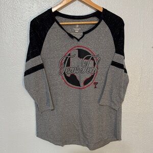 Texas Tech Red Raiders Womens Gray Black Raglan V-Neck Athletic Tee Shirt Top XL